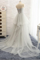 Sweetheart Long Tulle Gray Wedding Dresses With Beading